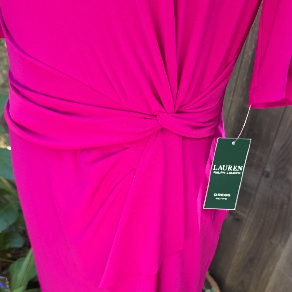 Lauren Ralph Lauren Pink Wrap Midi Dress Mock Neck - Picture 7 of 8